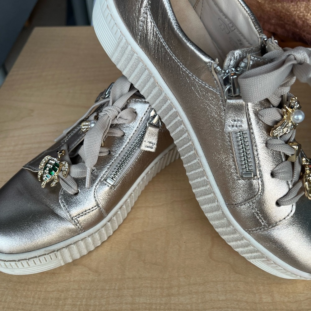 Gabor Metallic Silver Lace-Up Sneakers